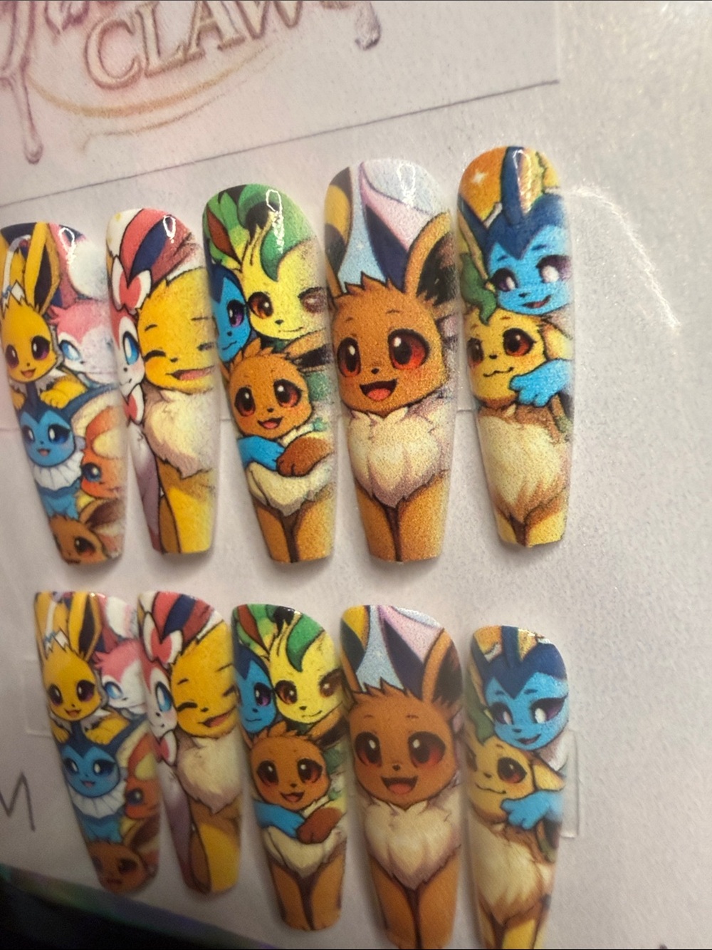 Pokemon Press-On Nails with Eeveelutions — Yellow, Blue, Brown, Green - Picture 3 of 6